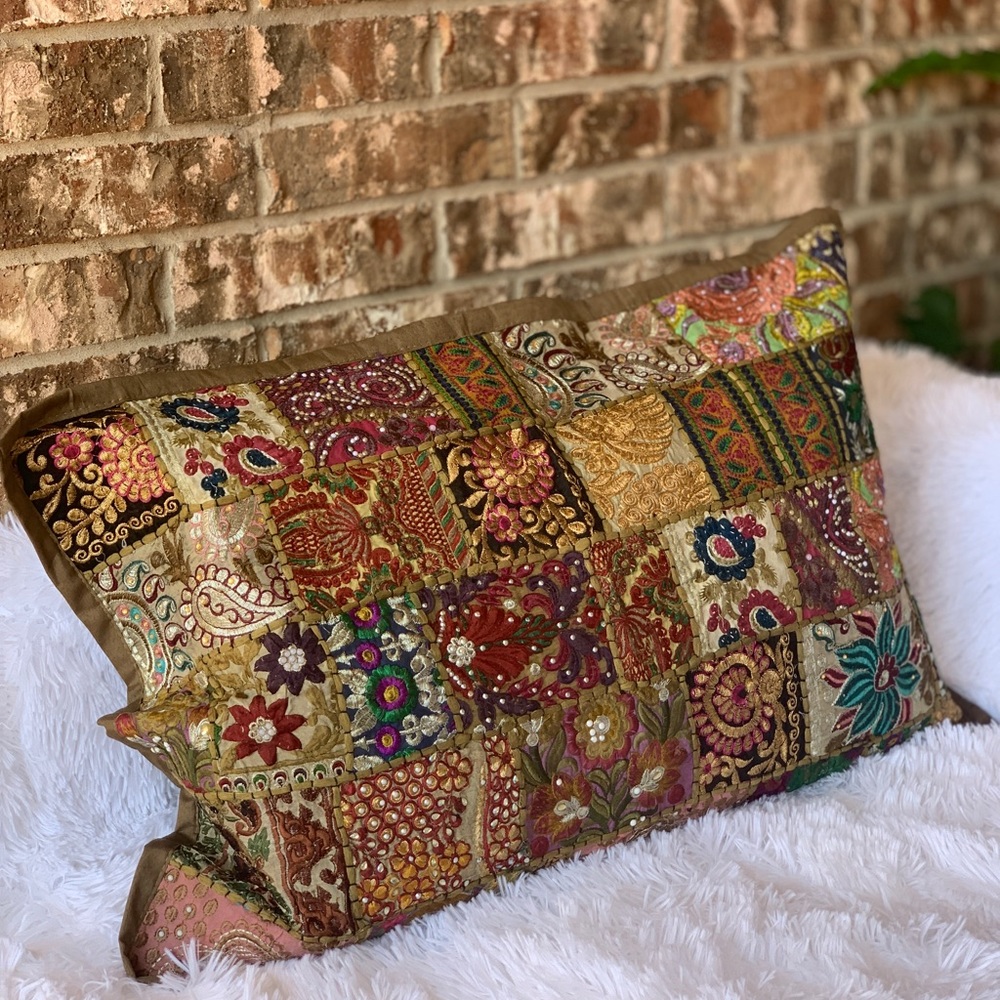Patchwork Embroidered Decorative Pillow Cover - Picture 3 of 6